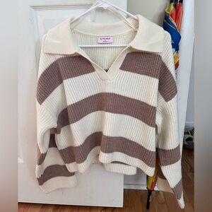 Striped Knit Sweater - Cream and Brown